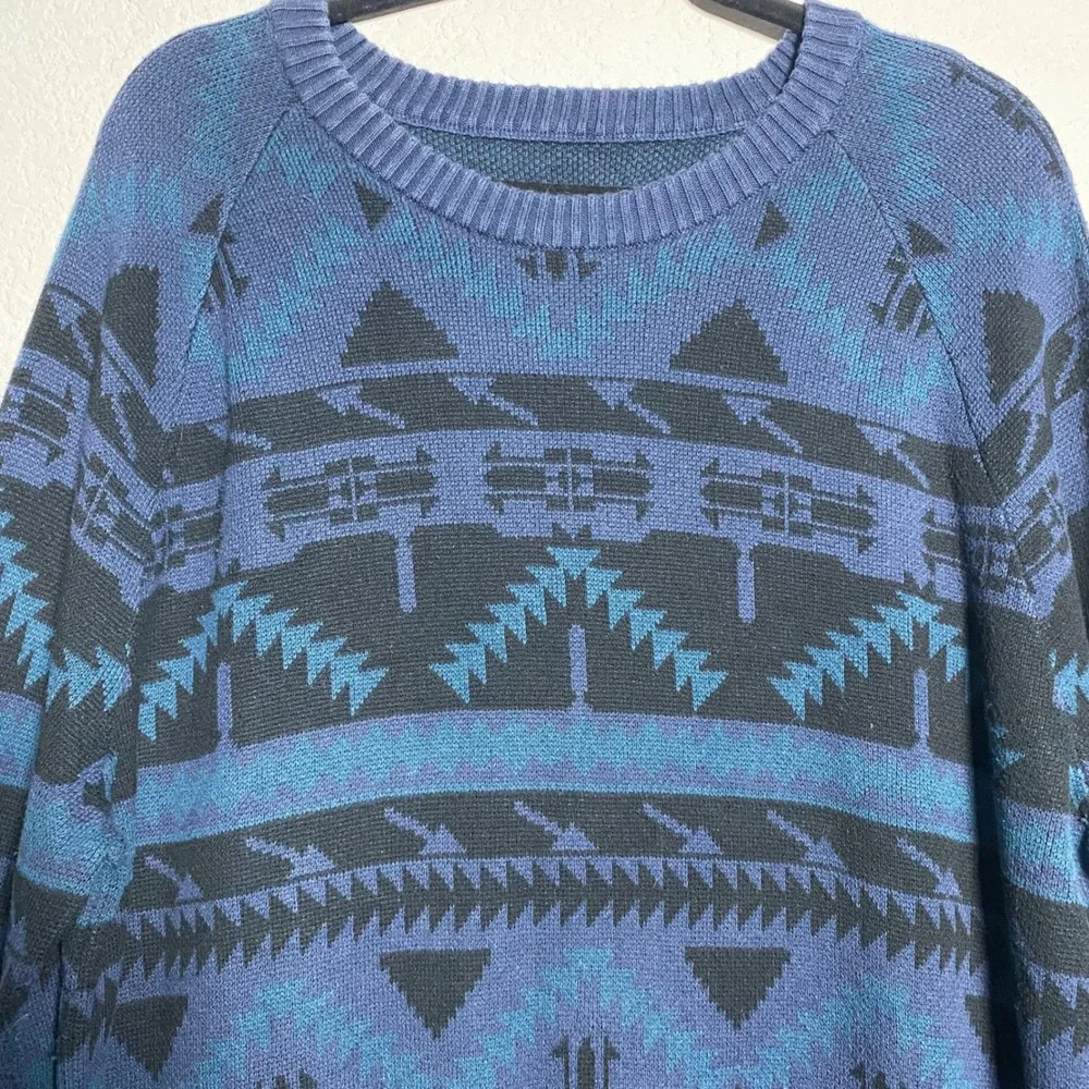 Mossimo Supply Co XL Geometric‎ Pattern Sweater Pullover Blue Black Grandpa